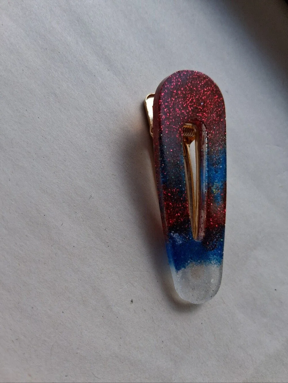 5/$25 Hand Crafted Red, Blue & White Glitter Resin Hair Clip